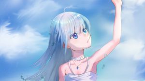 Preview wallpaper girl, sea, beach, drops, anime, art