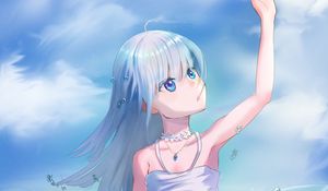 Preview wallpaper girl, sea, beach, drops, anime, art