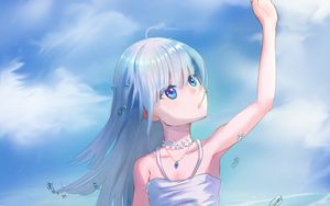 Preview wallpaper girl, sea, beach, drops, anime, art