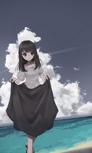 Preview wallpaper girl, sea, beach, dress, anime, art