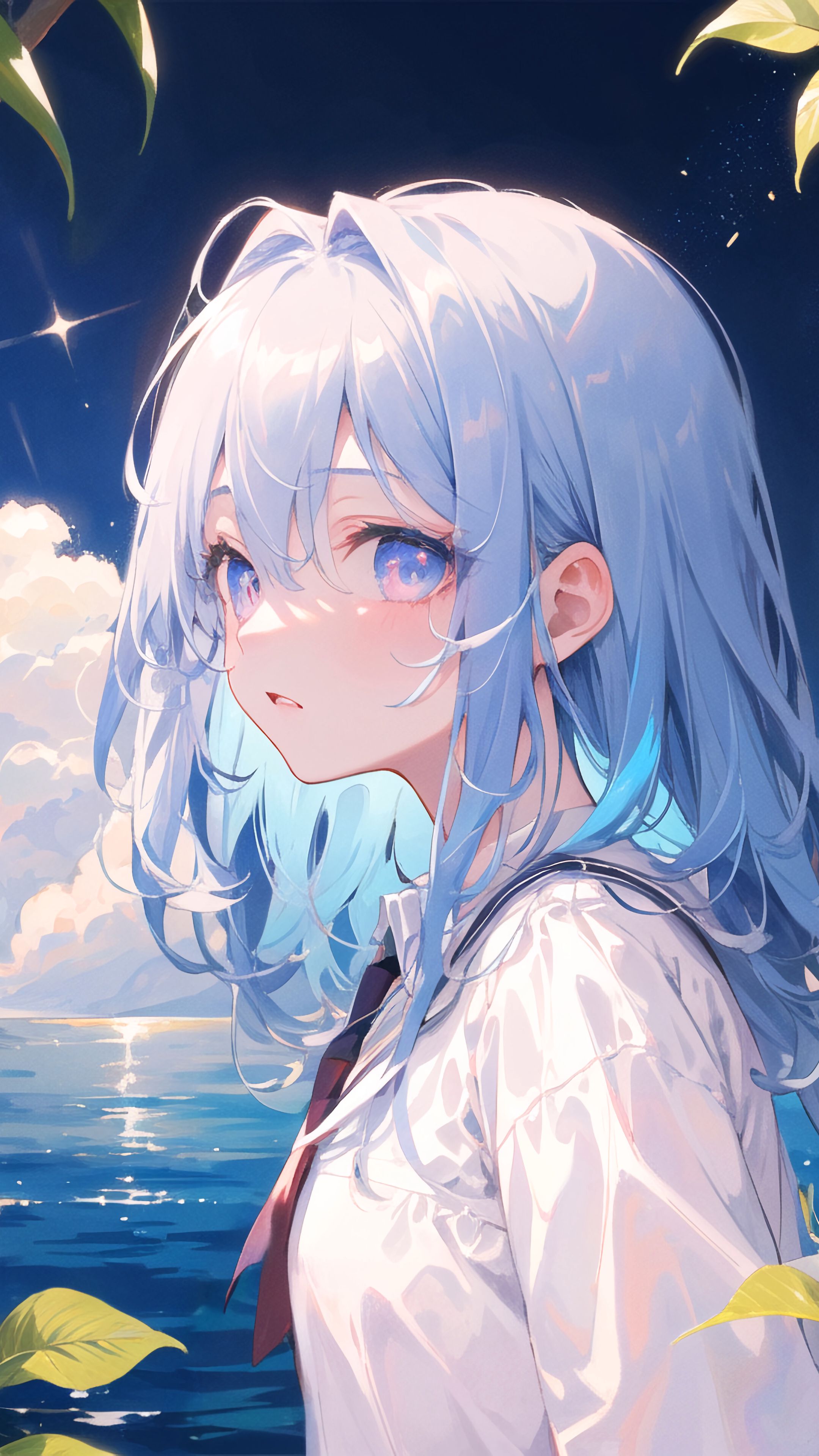 Download wallpaper 2160x3840 girl, sea, flowers, anime samsung galaxy ...