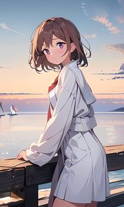Preview wallpaper girl, sea, pier, anime