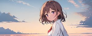 Preview wallpaper girl, sea, pier, anime