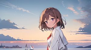 Preview wallpaper girl, sea, pier, anime