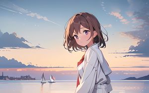 Preview wallpaper girl, sea, pier, anime