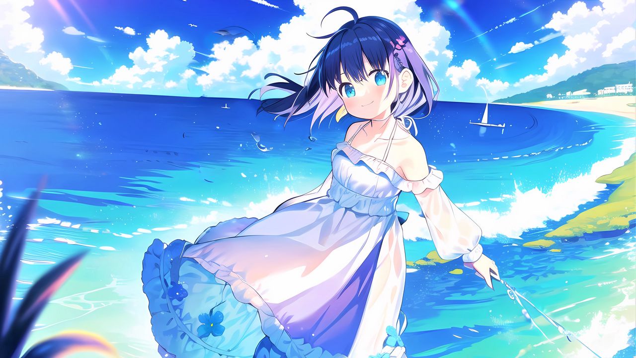Wallpaper girl, sea, summer, water, anime