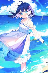 Preview wallpaper girl, sea, summer, water, anime