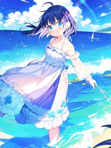 Preview wallpaper girl, sea, summer, water, anime