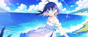 Preview wallpaper girl, sea, summer, water, anime