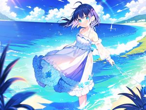 Preview wallpaper girl, sea, summer, water, anime