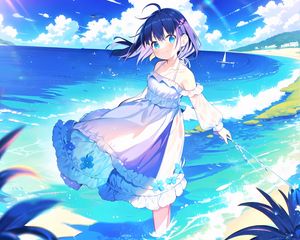 Preview wallpaper girl, sea, summer, water, anime