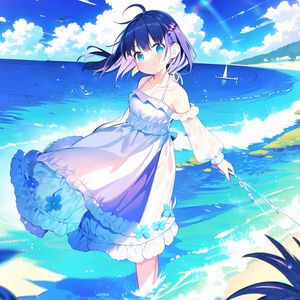 Preview wallpaper girl, sea, summer, water, anime