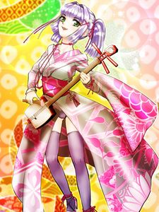 Preview wallpaper girl, shamisen, musical instrument, japan, anime