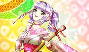 Preview wallpaper girl, shamisen, musical instrument, japan, anime