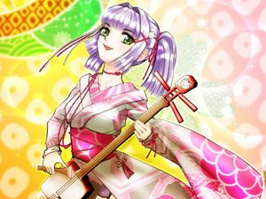 Preview wallpaper girl, shamisen, musical instrument, japan, anime