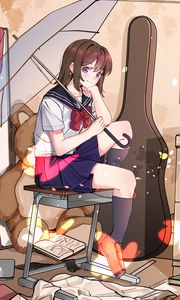 Preview wallpaper girl, shape, umbrella, interior, anime