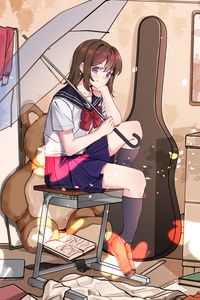 Preview wallpaper girl, shape, umbrella, interior, anime