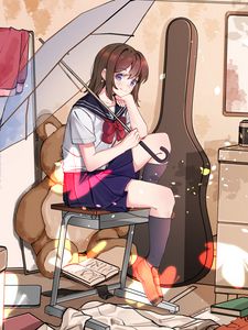 Preview wallpaper girl, shape, umbrella, interior, anime