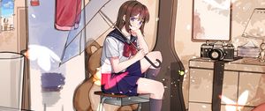 Preview wallpaper girl, shape, umbrella, interior, anime