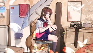 Preview wallpaper girl, shape, umbrella, interior, anime