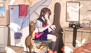 Preview wallpaper girl, shape, umbrella, interior, anime
