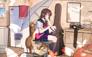 Preview wallpaper girl, shape, umbrella, interior, anime