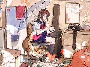 Preview wallpaper girl, shape, umbrella, interior, anime