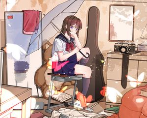 Preview wallpaper girl, shape, umbrella, interior, anime