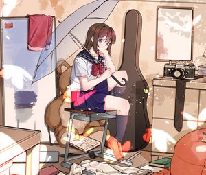 Preview wallpaper girl, shape, umbrella, interior, anime