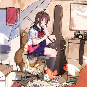 Preview wallpaper girl, shape, umbrella, interior, anime