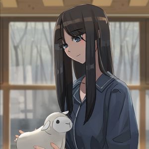 Preview wallpaper girl, sheep, toy, pajamas, anime