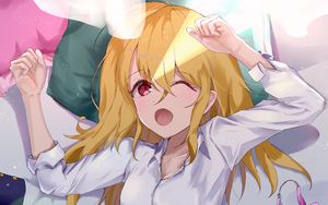 Preview wallpaper girl, shirt, bed, anime