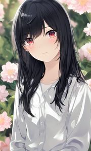 Preview wallpaper girl, shirt, flowers, anime
