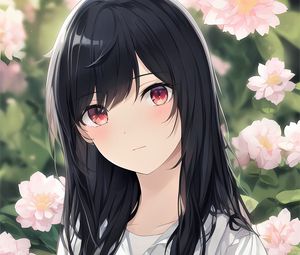 Preview wallpaper girl, shirt, flowers, anime