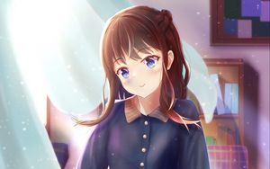 Preview wallpaper girl, shirt, smile, anime, art