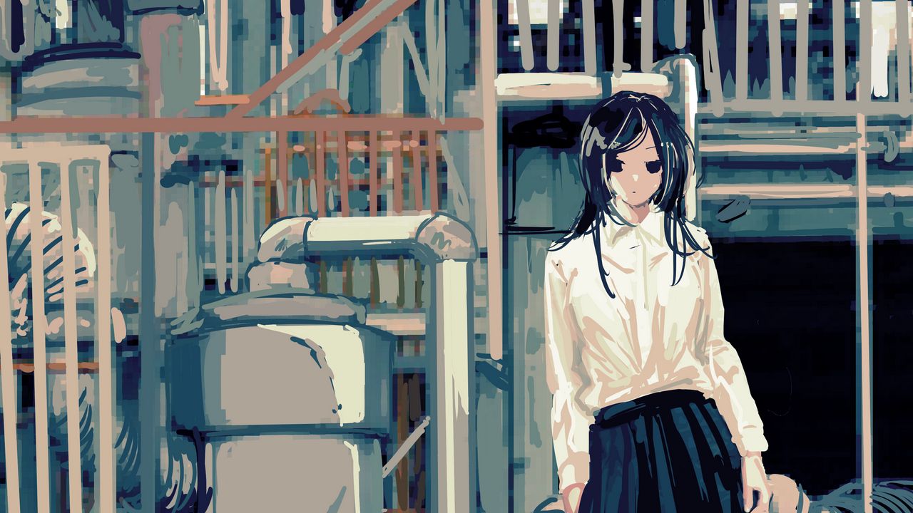 Wallpaper girl, shirt, uniform, anime, art
