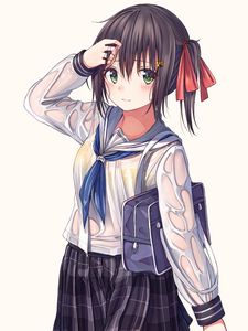 Preview wallpaper girl, shirt, wet, anime
