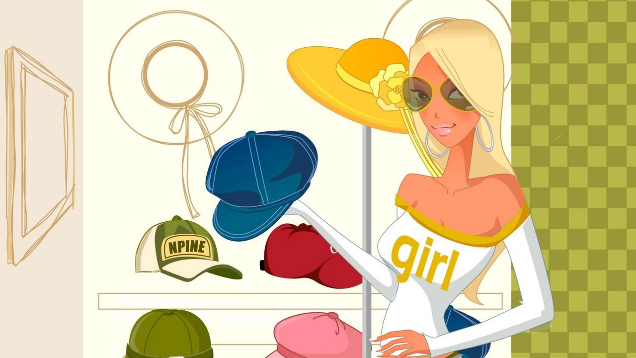 Wallpaper girl, shop, style, hats