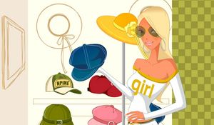Preview wallpaper girl, shop, style, hats
