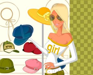 Preview wallpaper girl, shop, style, hats