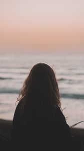 Preview wallpaper girl, silhouette, alone, beach, dark