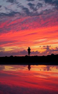 Preview wallpaper girl, silhouette, alone, loneliness, sunset