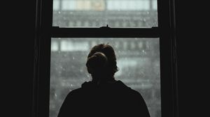 Preview wallpaper girl, silhouette, alone, window, view, dark