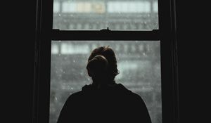 Preview wallpaper girl, silhouette, alone, window, view, dark