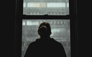 Preview wallpaper girl, silhouette, alone, window, view, dark