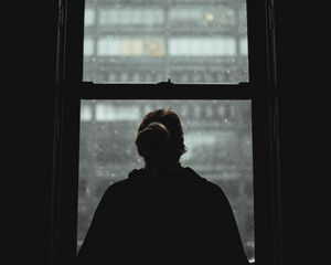 Preview wallpaper girl, silhouette, alone, window, view, dark
