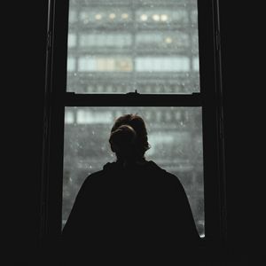 Preview wallpaper girl, silhouette, alone, window, view, dark