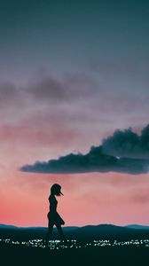 Preview wallpaper girl, silhouette, art, night, clouds, horizon