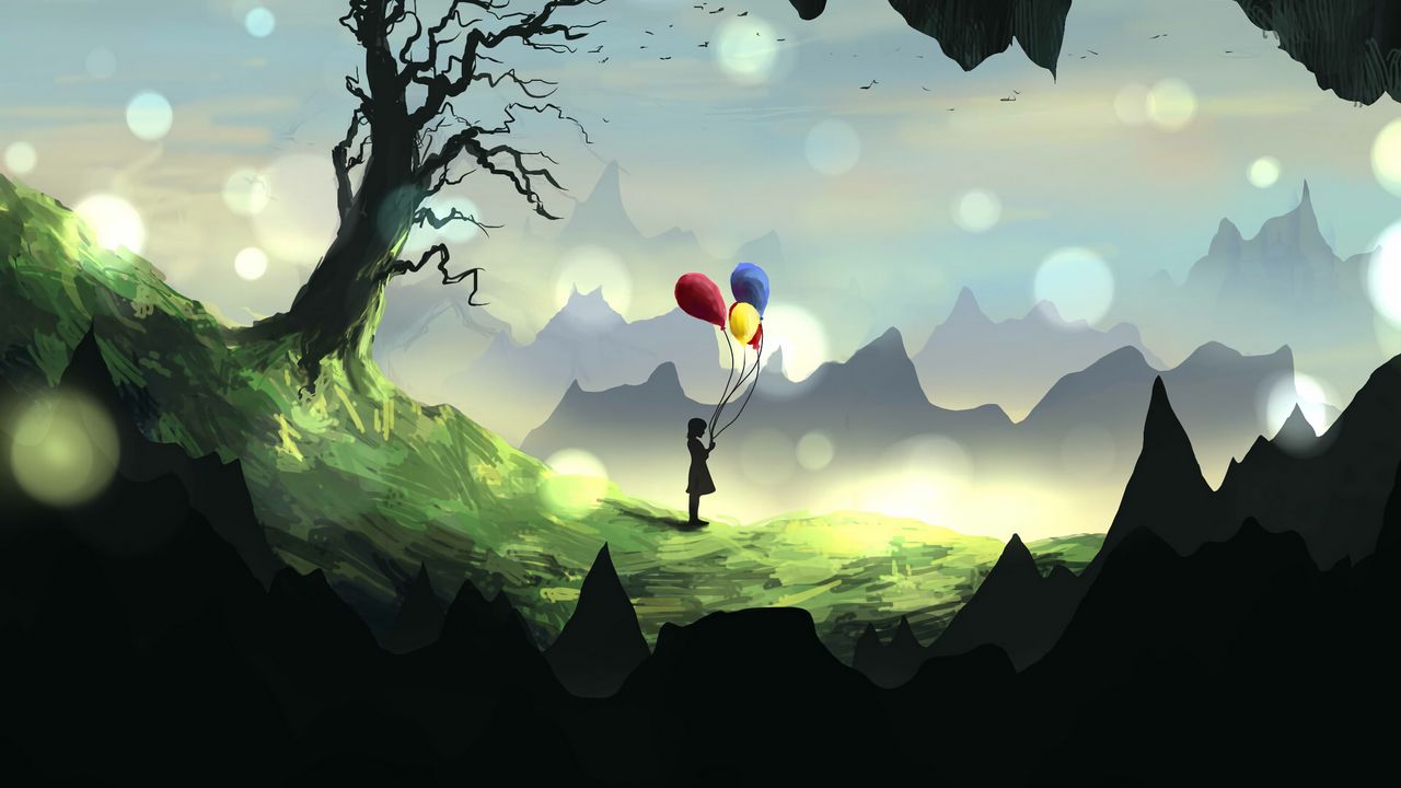 Wallpaper girl, silhouette, balloons