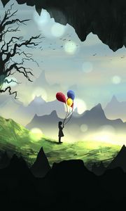 Preview wallpaper girl, silhouette, balloons